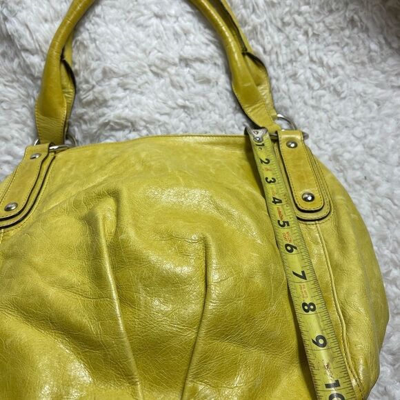 ABRO leather Hobo yellow shoulder bag with silver tone hardwares. - Picture 6 of 9